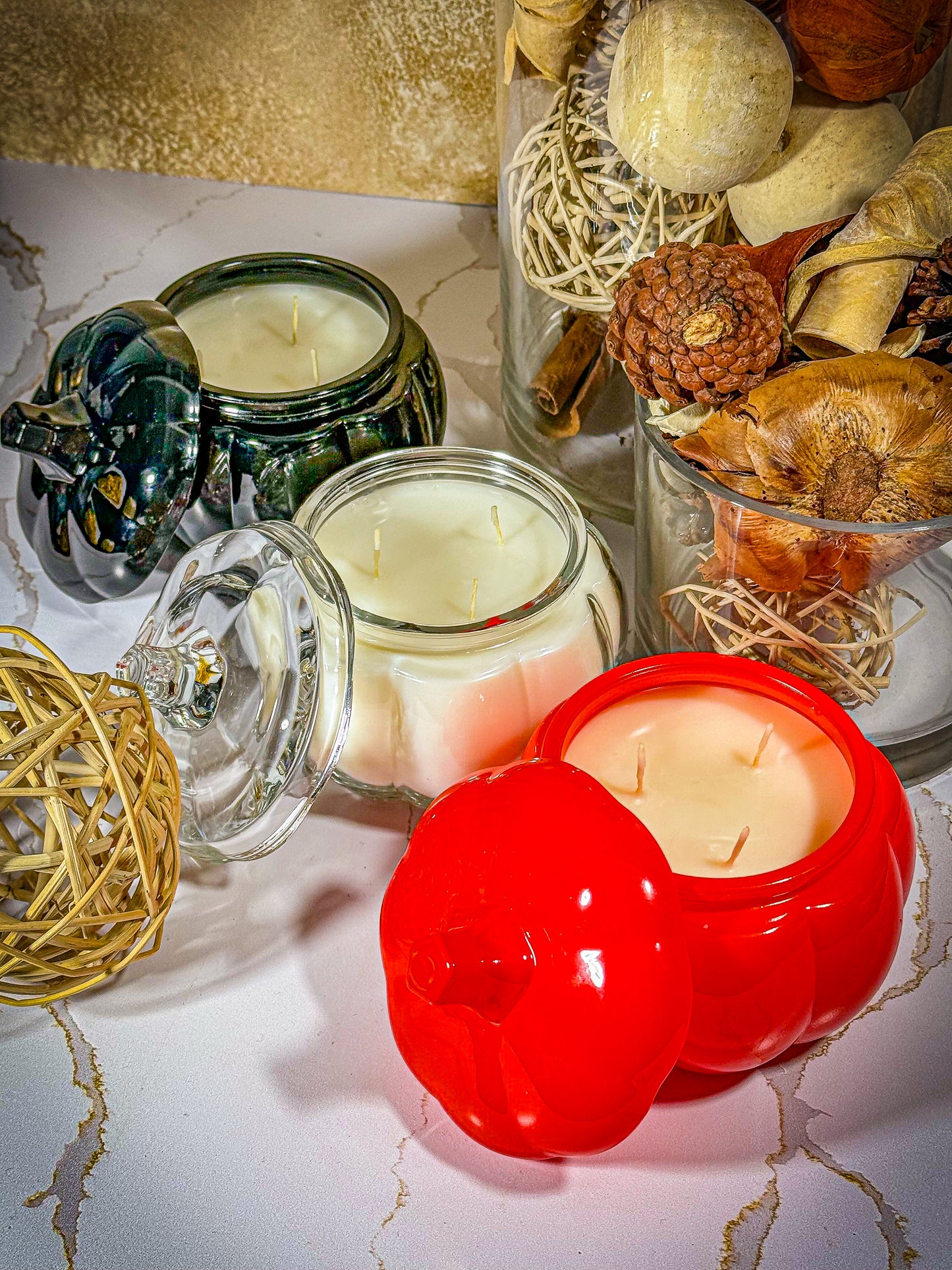 3-Wick Glass Pumpkin Jar